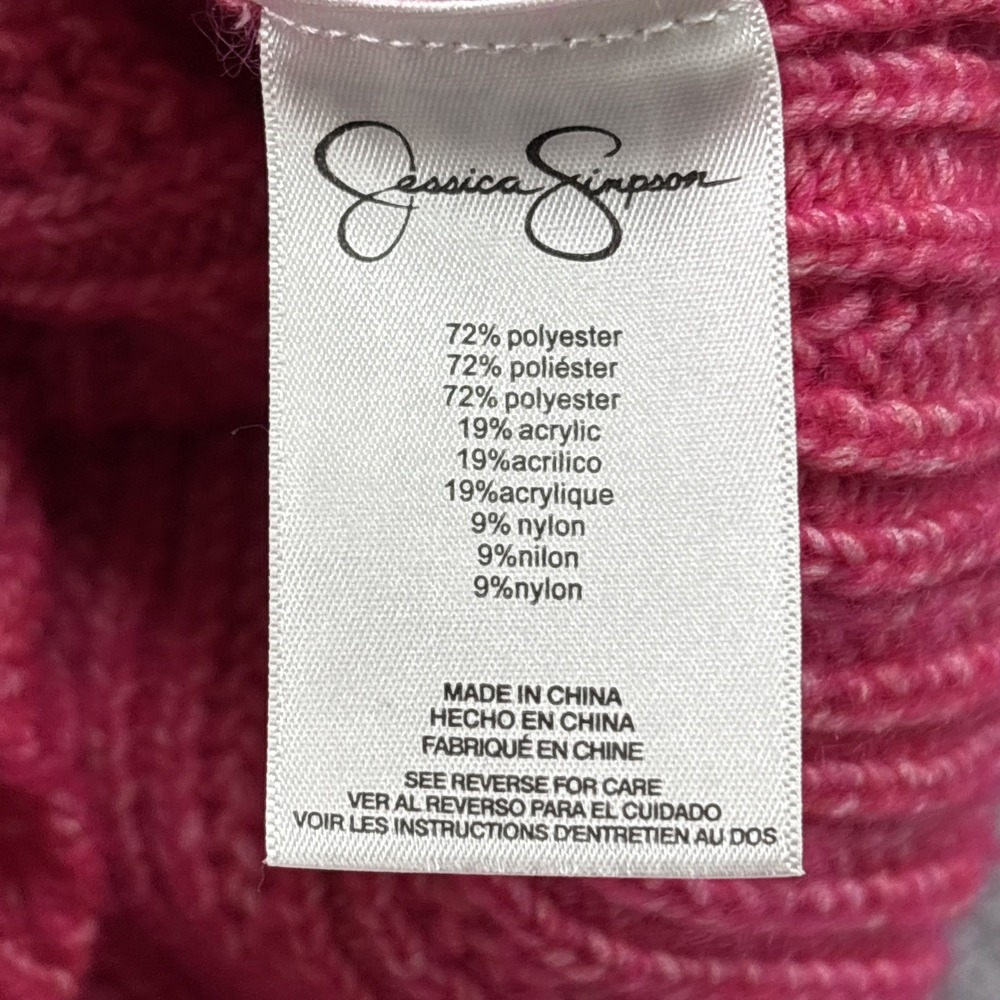 Jessica Simpson Ribbed Knit Cropped Mock Neck Sweater – Women's Size L– Hot Pink - Picture 9 of 13